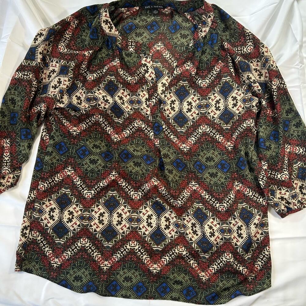 Zac & Rachel L Peasant Top Brown Blouse Bell Sleeves Lightweight Pullover Boho